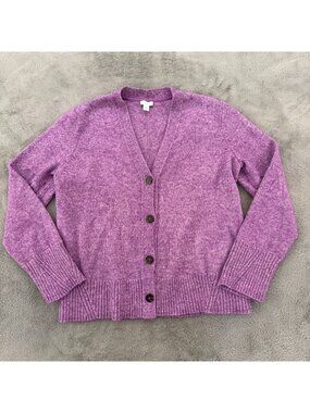 J. Jill Purple Sweater Button Up Cardigan MEDIUM Preppy Boxy Cotton Blend